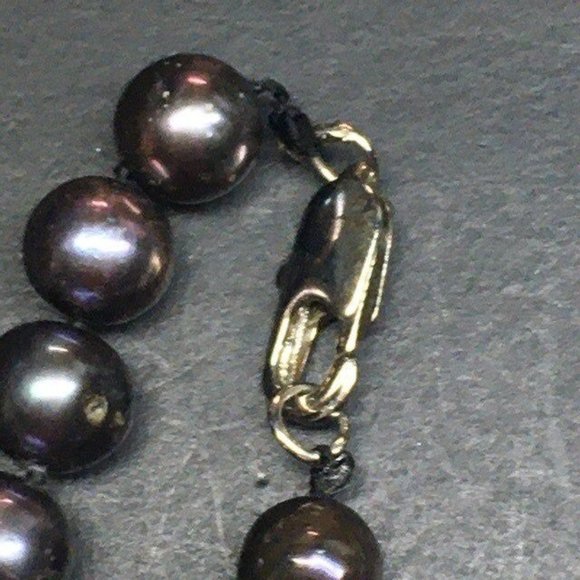 Iridescent Pearl Necklace Dark Blue Green Purple Silver Round Classic Retro - Picture 8 of 8